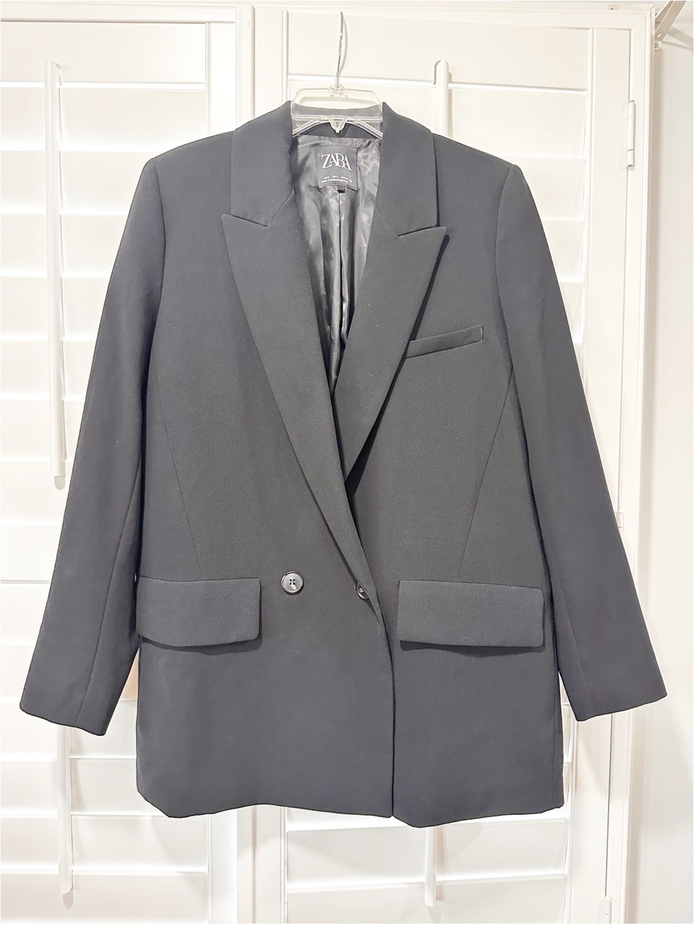 Zara Black Double Breasted Longline Blazer Jacket Large Career Office Preppy